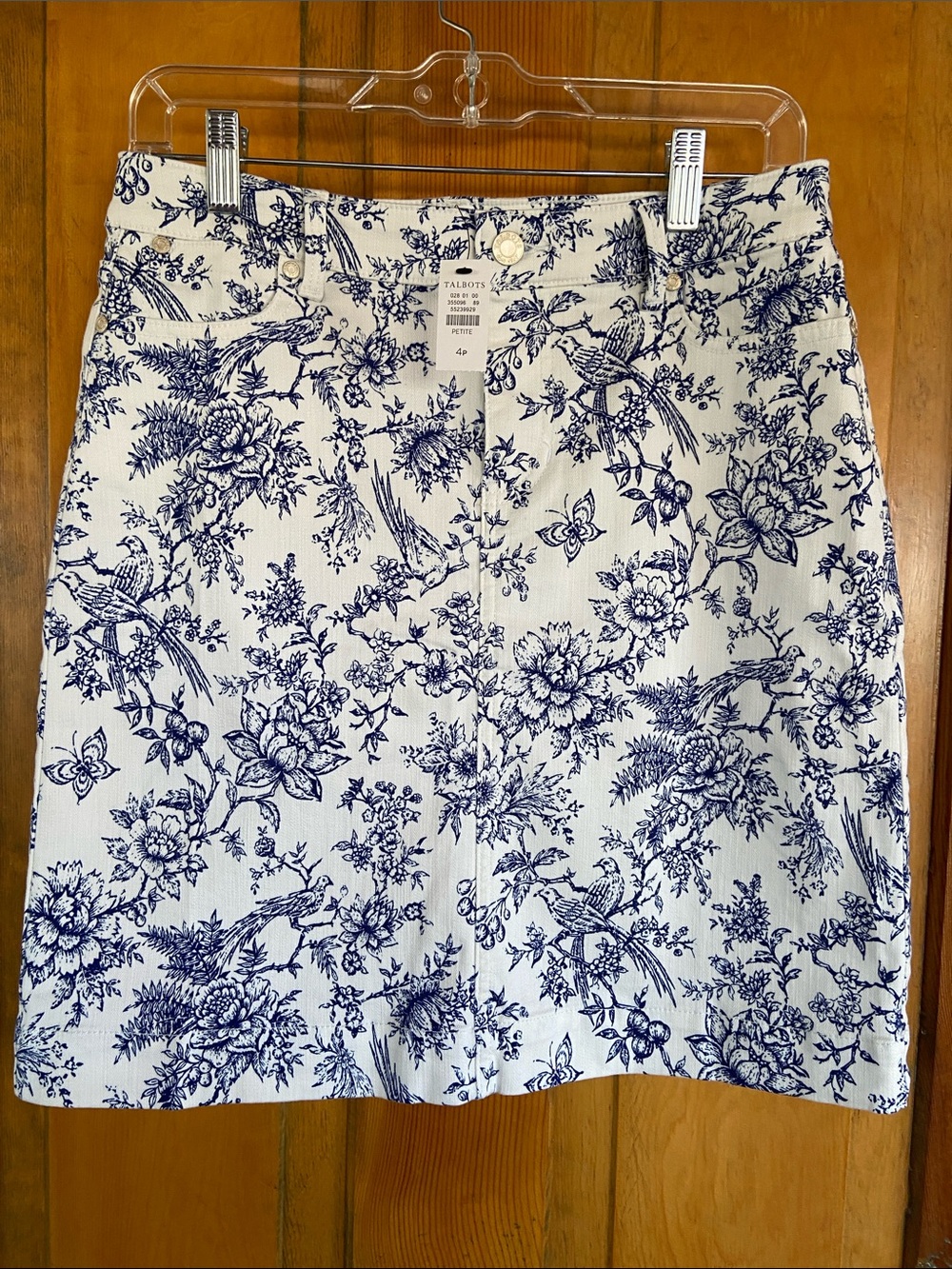 Talbots Bird Toile Denim Mini Skirt